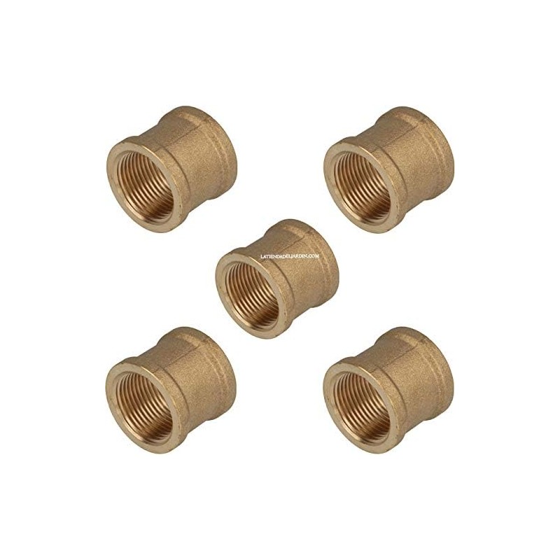 5 x Manguito hembra roscado 3/4" latón para instalaciones de riego y fontanería