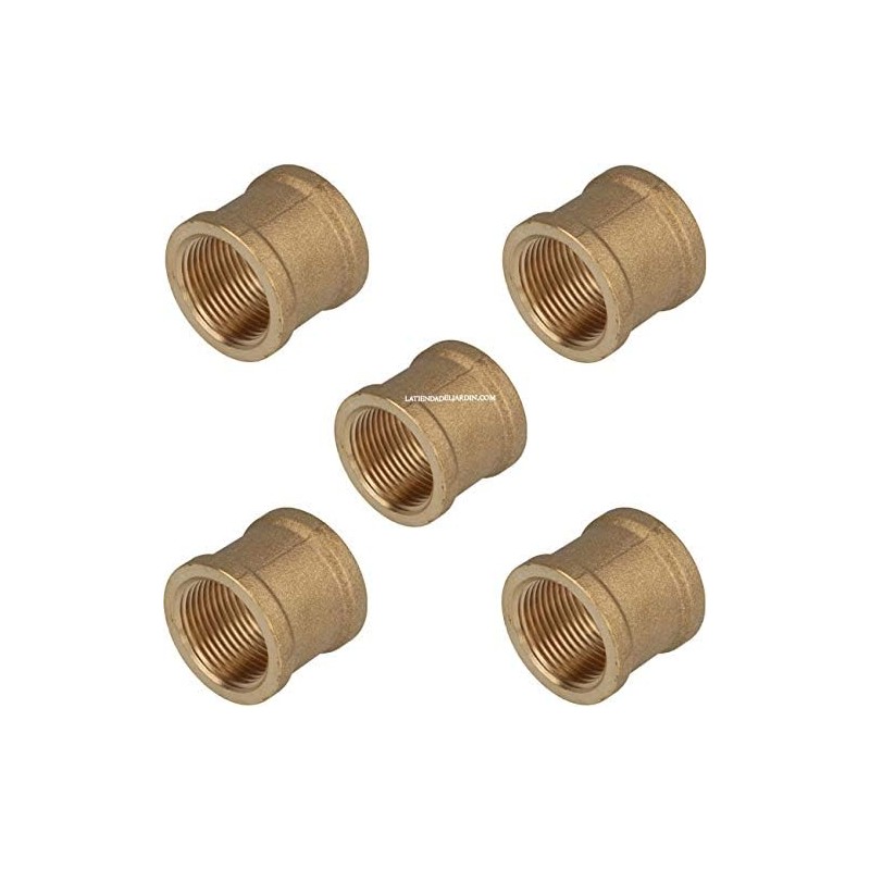 5 x Manguito hembra roscado 3/4" latón para instalaciones de riego y fontanería