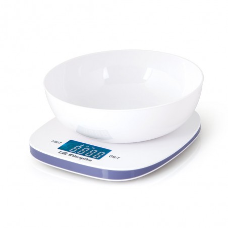 Balance de cuisine precision Orbegozo. Capacité maximale 5 kg. Affichage LCD. Comprend un bol de pesée de 1,5 L