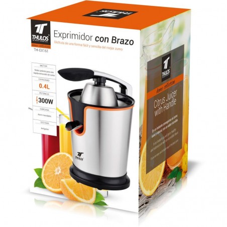 Stainless steel juice extractor with 300W 0.40 L arm for easy juice extraction