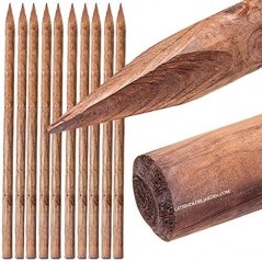 Lot de 10 x Poteau en bois avec pointe 150 cm, diamètre 8 cm