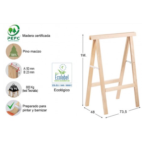 Cavalletto pieghevole in legno per lavorazione del legno e fai da te, 74x73,5 cm | Ideale per montare assi e tagliare il legno