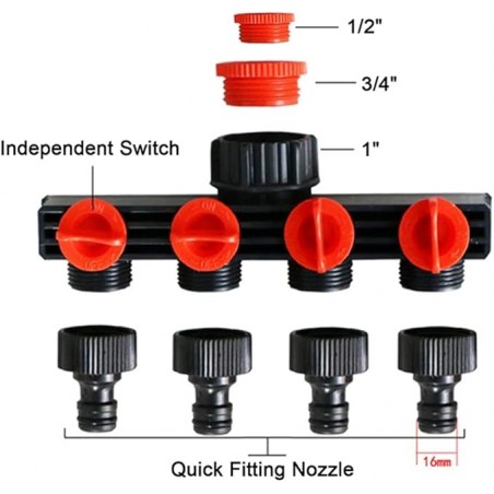 Distribuidor de 4 Vías para Grifo de Jardín