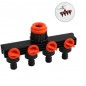 Distributeur 4 voies pour robinet de jardin – Raccordement 3/4'' et 1'' avec adaptateur de débit réglable Distributeur 4 voies pour robinet de jardin – Raccordement 3/4'' et 1'' avec adaptateur de débit réglable