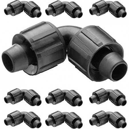 Pack 100 Codo Cinta de Riego por goteo 16mm. Manguito acodado para conectar dos cintas de riego, negro