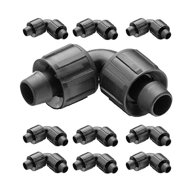 Pack 100 Codo Cinta de Riego por goteo 16mm. Manguito acodado para conectar dos cintas de riego, negro