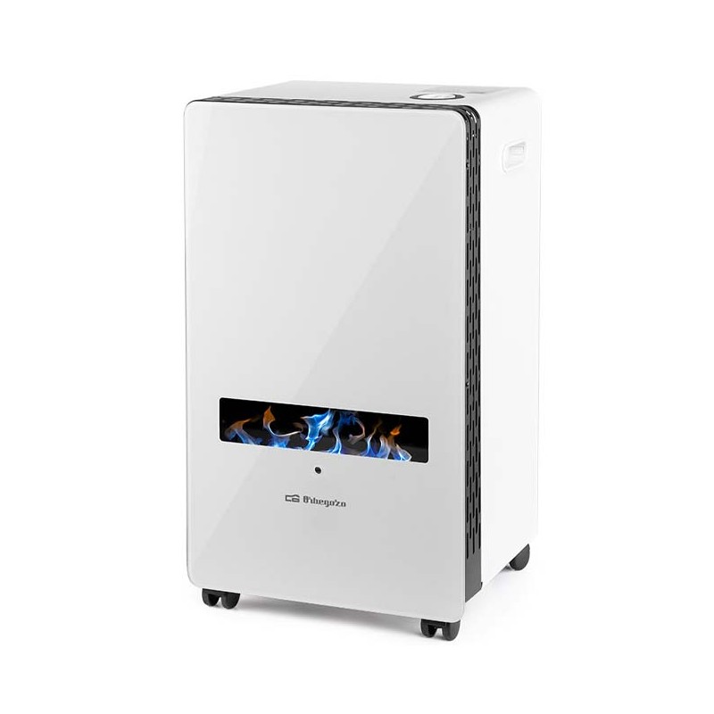 Stufa con tecnologia Orbegozo fiamma blu, frontale in vetro temperato, adatta per gas butano e/o propano [Classe energetica A].