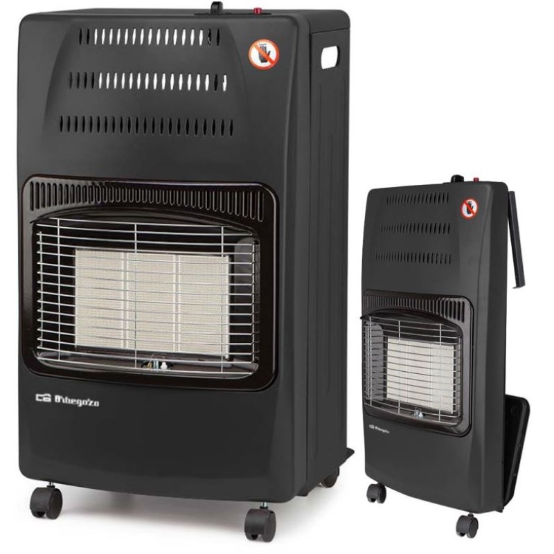 Estufa de Gas Plegable Orbegozo HCE60 4200W. Clase energética A. Triple sistema de seguridad, 42 x 74 x 35 cm, negro