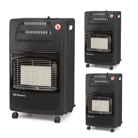 3 Stück Faltbarer Gasofen HCE60 - 4200 W. Energieeffizienzklasse A. Dreifaches Sicherheitssystem, 42 x 74 x 35 cm, schwarz.