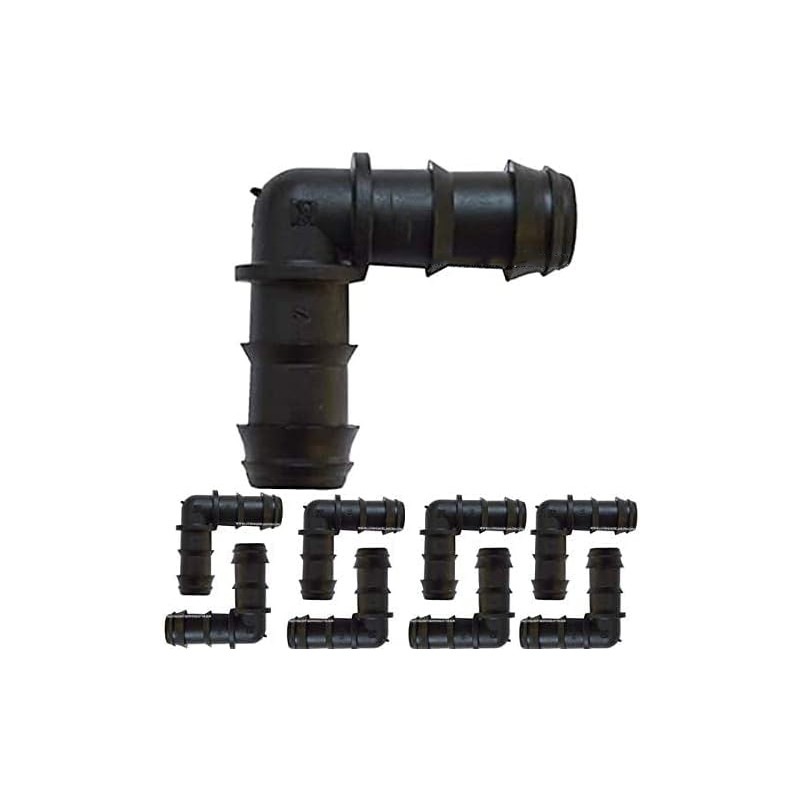 Lot de 50 Coude cannelé 20 mm pour tuyau goutte à goutte. Liaison coudée pour l'union de tuyaux, noir Lot de 50 Coude cannelé 20 mm pour tuyau goutte à goutte. Liaison coudée pour l'union de tuyaux, noir