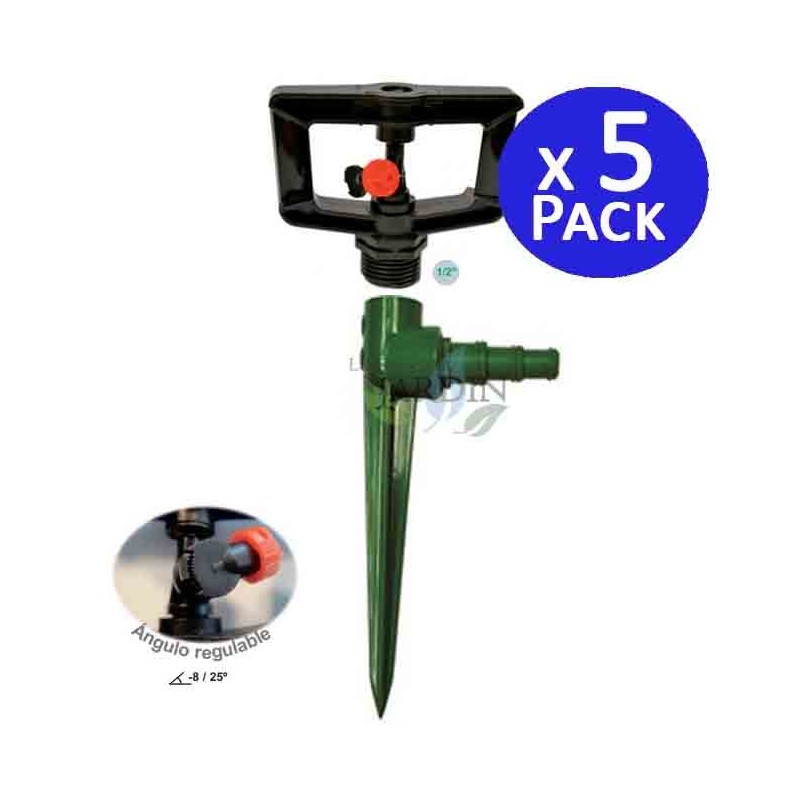 Irrigatore a bassa portata 360° da 1/2'' | Confezione da 5 irrigatori con staffa | Gittata da 7 a 7,5 m | Irrigatore per giardin
