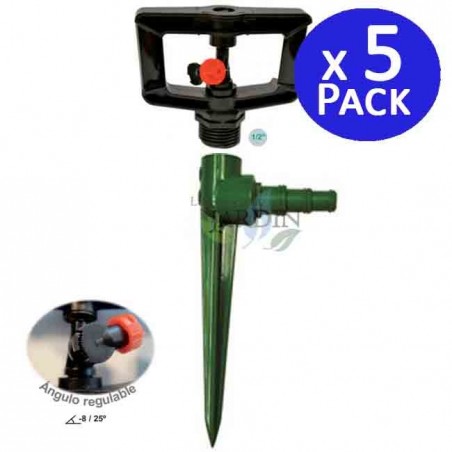 Niedrigdurchfluss-360°-Regner (1/2 Zoll) | 5er-Pack mit Halterung | Reichweite 7 bis 7,5 m | Für Garten und Landwirtschaft