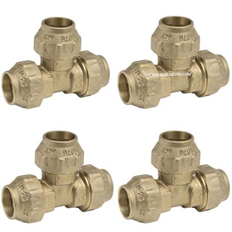 Pack of 4 32mm brass tees for 32mm polyethylene pipe, brass fittings with Aenor certification