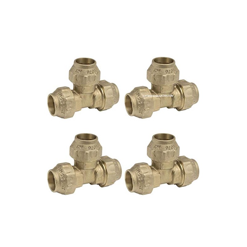 Lot de 4 tés en laiton 50 mm pour tuyau polyéthylène 50 mm | Raccord en laiton certifié AENOR | Té de plomberie en laiton