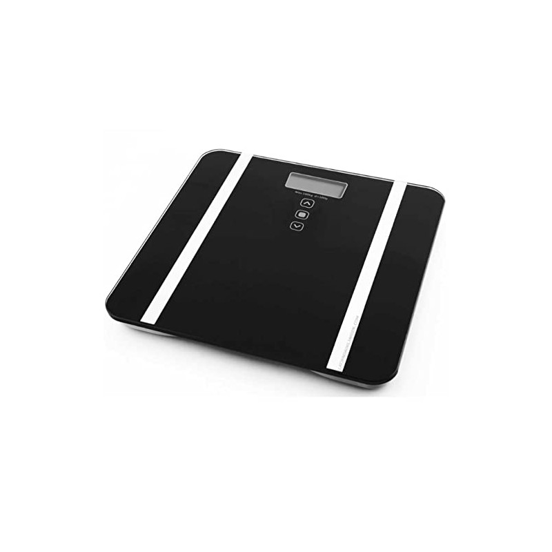 Bilancia pesapersone elettronica Orbegozo. Superficie in vetro temperato. Schermo LCD 7,5x3 cm. Portata massima: 180 kg.