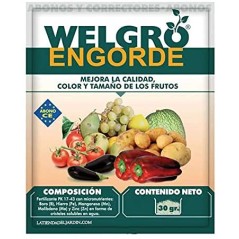 Fertilizante de Engorda Welgro 30g. Melhora a qualidade, a cor e o tamanho dos frutos.