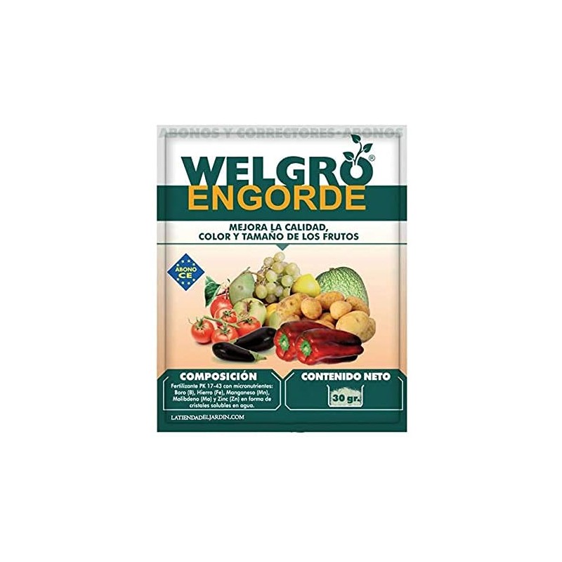 Fertilizante Welgro Engorde 30 gr. Mejora calidad, color y tamaño de los frutos