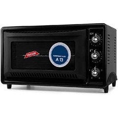 Forno elétrico de mesa Orbegozo. Capacidade de 39 litros. Seletor de temperatura. Temporizador de até 90 minutos.