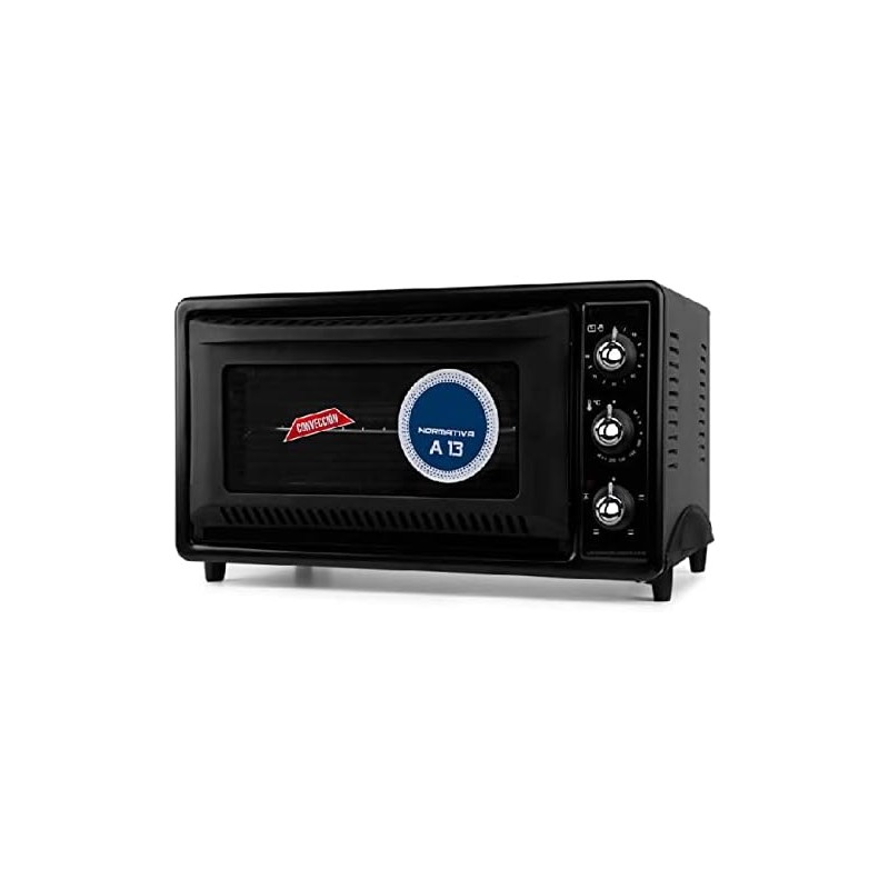 Forno elétrico de mesa Orbegozo. Capacidade de 39 litros. Seletor de temperatura. Temporizador de até 90 minutos.