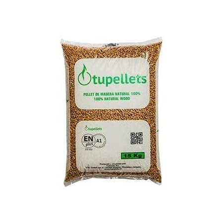 Pellet di legno 100% naturale da 15 Kg per riscaldamento.  Uso pratico, conveniente ed efficiente.