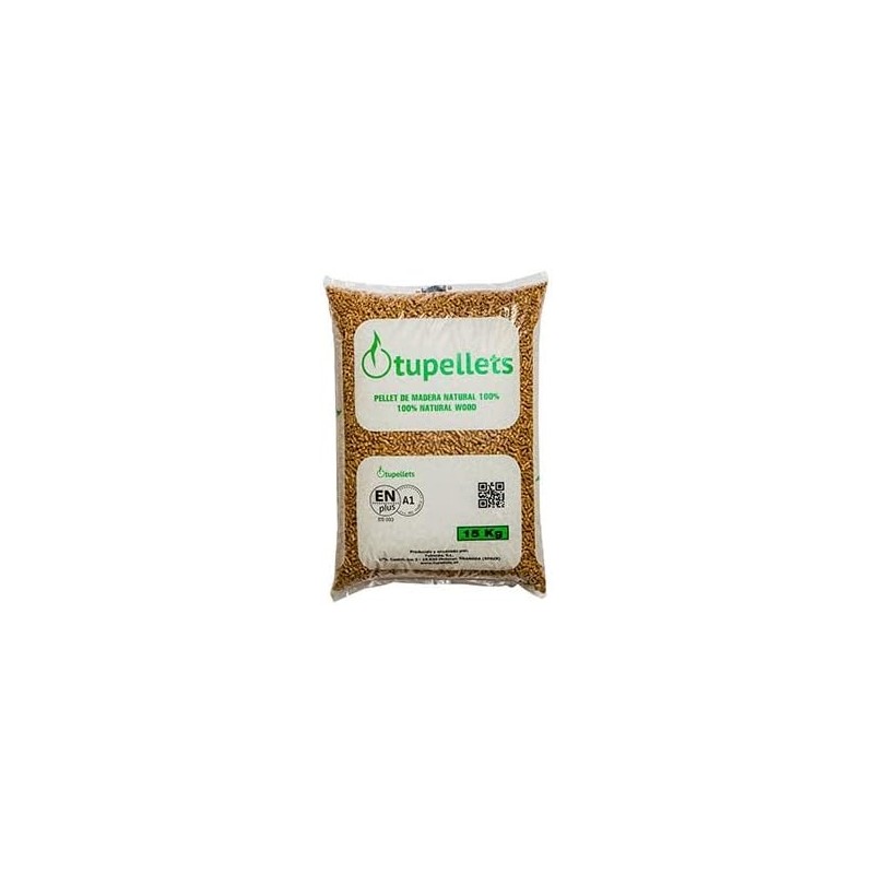 15 kg di pellet di legno 100% naturale per il riscaldamento. Pratico, comodo ed efficiente.