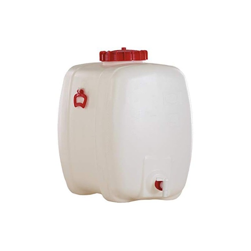 Fût Bidon 150 litres en polyéthylène alimentaire pour liquides et boissons, avec robinet, incolore, 68x47x71 cm