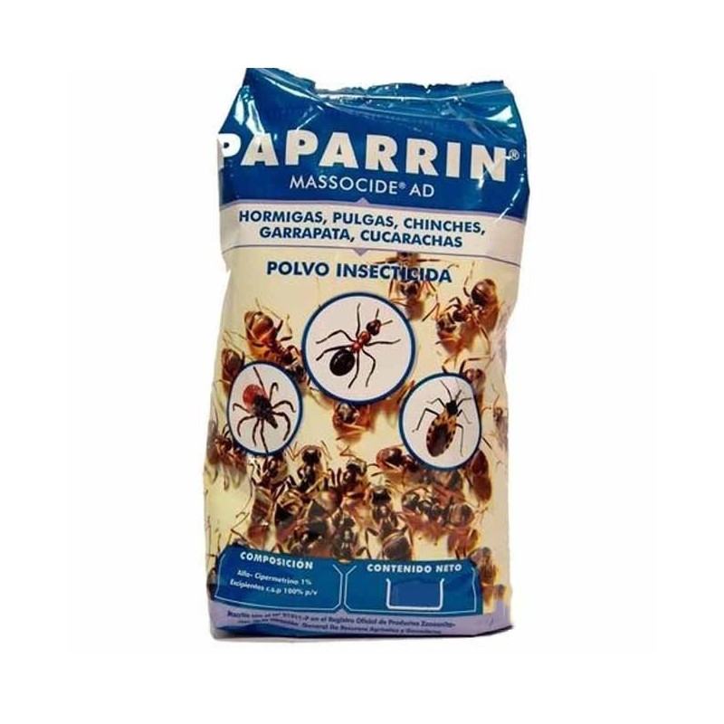 Insecticida Paparrin: hormigas, cucarachas, pulgas, chinches y garrapatas. 750 gr