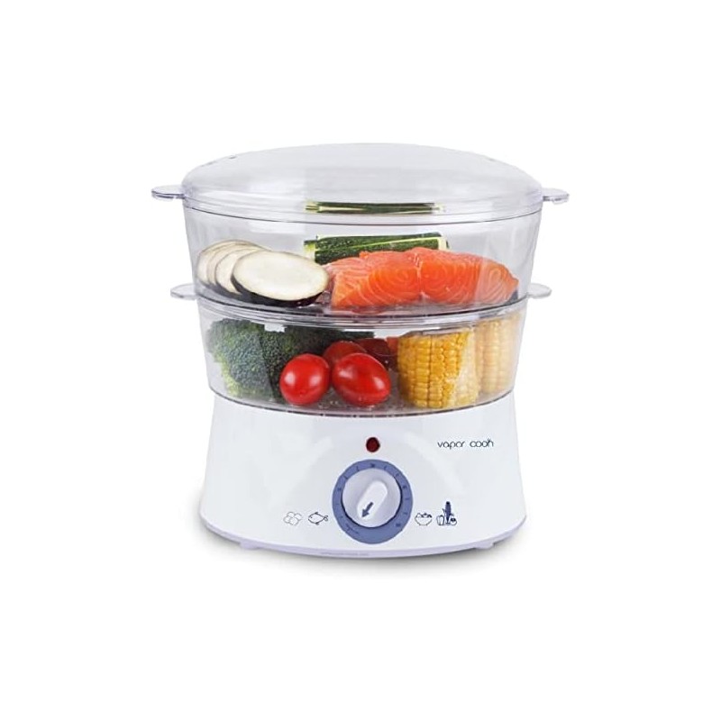 Dampfgarer mit 2 Behältern und einem Spezialbehälter für Reis.  Fassungsvermögen 5 Liter.  Leistung 400W  Dampfgarer mit 2 Behältern und einem Spezialbehälter für Reis.  Fassungsvermögen 5 Liter.  Leistung 400W