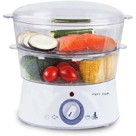  Dampfgarer mit 2 Behältern und einem Spezialbehälter für Reis.  Fassungsvermögen 5 Liter.  Leistung 400W