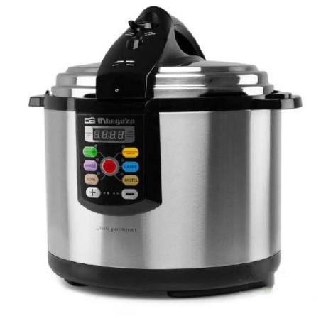 Programmierbarer elektrischer Schnellkochtopf von Orbegozo. 6 Liter Fassungsvermögen. 24-Stunden-Starttimer. Ultraschnelles Koch