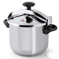 Panela de pressão clássica. Capacidade de 4 litros. 20 cm de diâmetro. Aço inoxidável 18/10. Tripla segurança. Adequada para tod