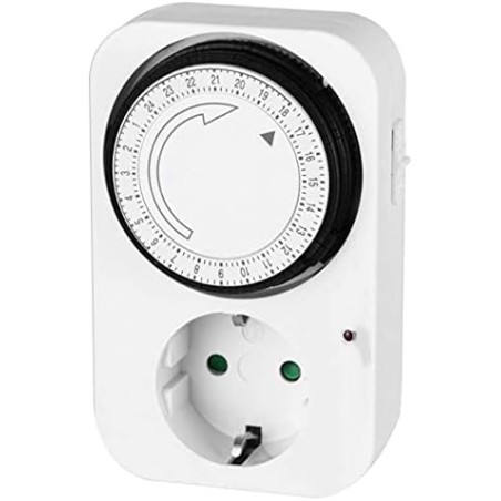 Programador diario 24 horas Orbegozo para luces y aparatos de hasta 16 A. Intervalos de 15 minutos, potencia máxima 3600W