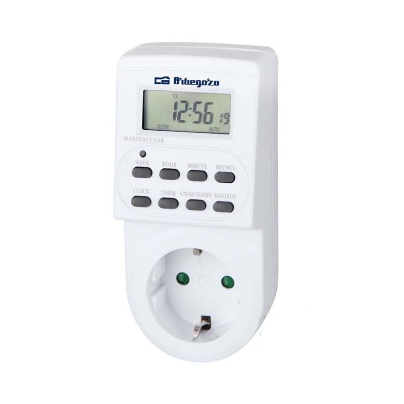 Minuterie/programmateur numérique 24 heures Orbegozo. Puissance maximale : 3 600 W. Compatible avec les appareils jusqu'à 16 A.
