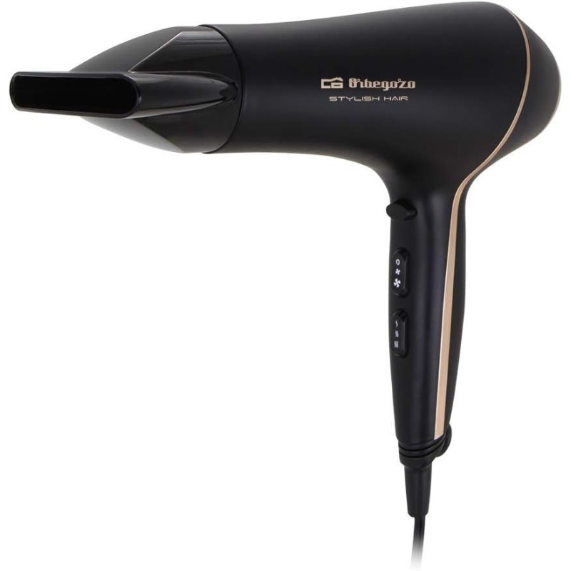 Sèche-cheveux Orbegozo. Puissance 2000W. 3 niveaux de température. 2 niveaux de vitesse. Bouton air froid