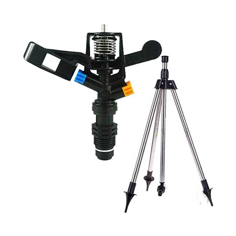 360° kreisförmiger Agrarregner, 7–13 m. 1/2"-Gewinde. Inklusive Sprinklerhalterstativ aus Metall.