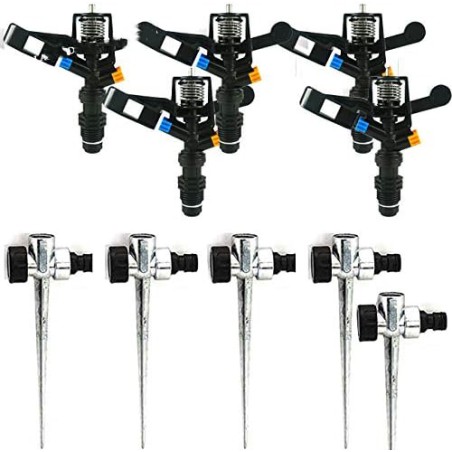 5 Stück Sprinkler 1/2'' 7 bis 13 m + Metallischer Regnerhalter