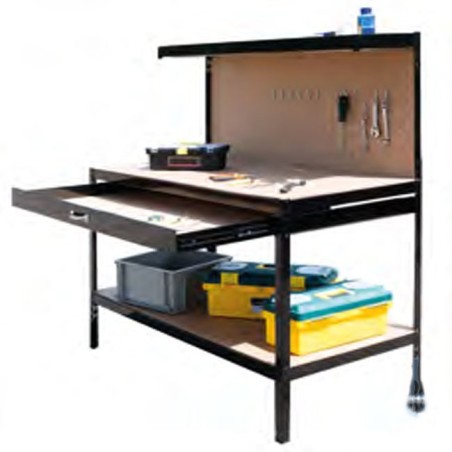 Etabli de Travail Q-Rax Noir Bricolage Rangement Atelier MDF Table de Travail Garage 150x120x60 cm