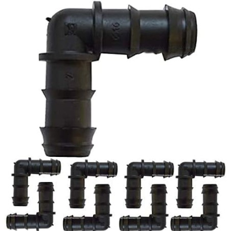 Coude d'irrigation goutte à goutte noir de 16 mm (paquet de 100)