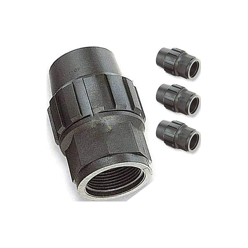 União fêmea de polietileno de 40 mm x 1 1/4" (pacote com 4). Produto certificado pela AENOR para uso com tubos de PE de 40 mm.