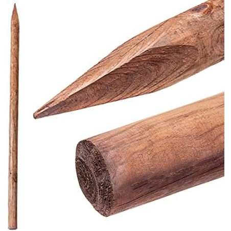 Pali tutori di legno da 150 cm, diametro 8 cm, palo di legno rotondo con punta, palizzata, Punto di fissaggio