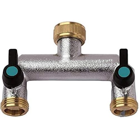 Gartenwasserhahn, 1/2'' x 3/4'' Doppelhahn, vertikaler Wasserhahn, Messinghahn mit Doppelanschluss und Düse