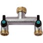 Grifo de jardín doble 3/4'' x 3/4'' vertical de latón con doble conexión y boquilla ideal para sistemas de riego Grifo de jardín doble 3/4'' x 3/4'' vertical de latón con doble conexión y boquilla ideal para sistemas de riego