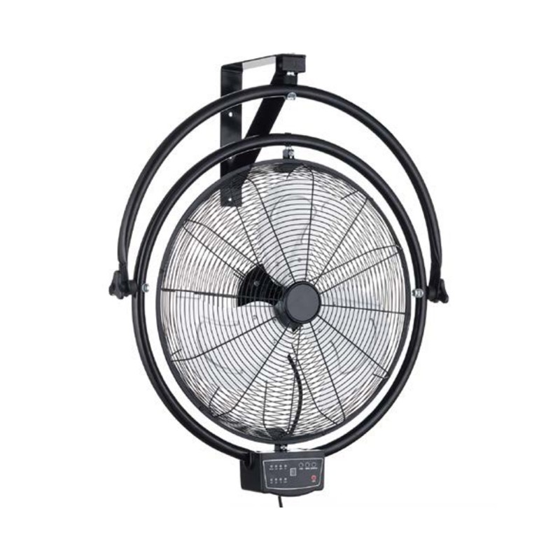 Black Industrial Wall Fan 120W, 3 Aluminum Blades, 50 cm and 85° Oscillation, 3 Speeds
