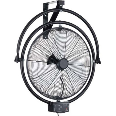 Black Industrial Wall Fan 120W, 3 Aluminum Blades, 50 cm and 85° Oscillation, 3 Speeds