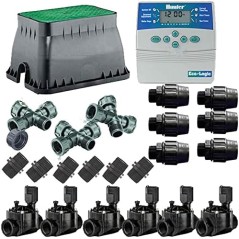  Automatisches Bewässerungs-KIT 6 Zonen für elektrische Bewässerung.  Timer-Baugruppe + Magnetventile + Installationszubehör