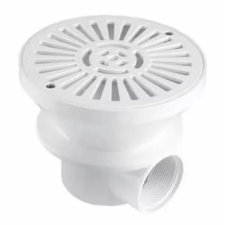 Sumidero Redondo Blanco para Piscina 18,2 cm, Conexión 2'' – Completo con Cuerpo, Rejilla y Tornillos de Fijación