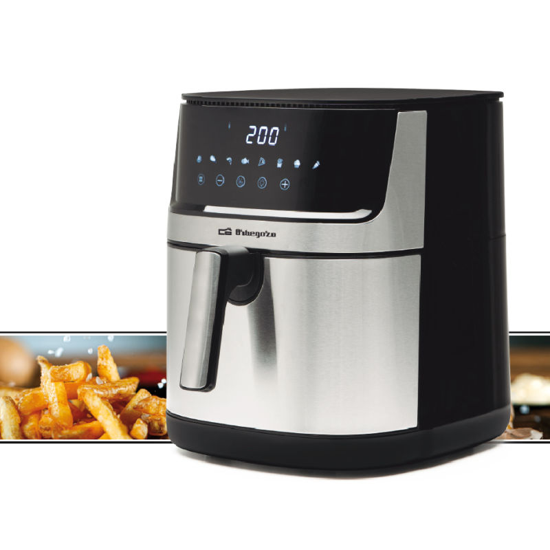 Fritteuse Ohne Öl 8L Inox Orbegozo Heißluftfritteuse mit LED-Display, 29 x 34,5 x 38 cm. Einstellbare Temperatur von 80 bis 200°