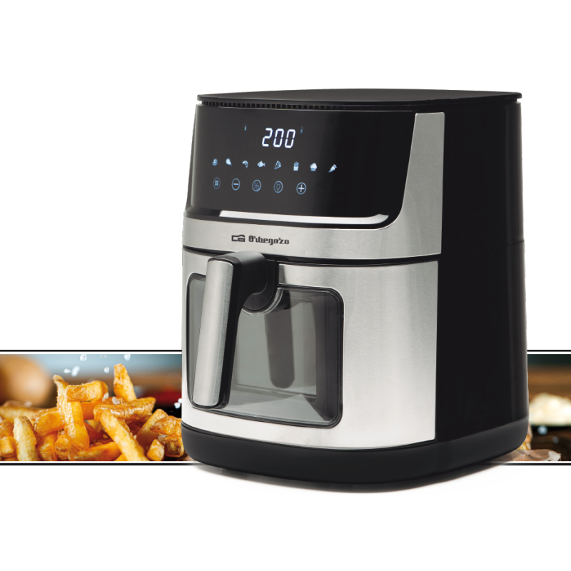 Fritadeira Orbegozo de 8 litros em aço inoxidável sem óleo com visor LED, 29 x 34,5 x 38 cm. Com visor.