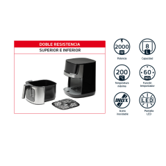  Orbegozo 8L INOX Oil-Free Fryer, LED Display and Window, Healthy Cooking, Electric Fryer, 29x34.5x38 cm