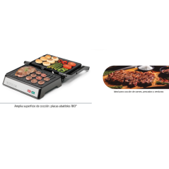 Grill Inox Orbegozo 1000W, Plaque Antiadhésive 23x14,5cm, Grill Électrique, Cuisine Sans Huile, Grill Compact
